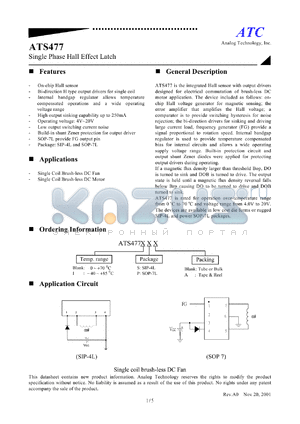 ATS477S datasheet - 4-20V single-phase hall effect latch