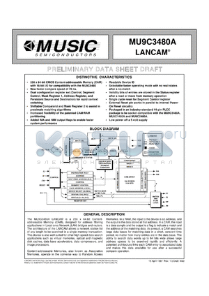 MU9C3480A-12DC datasheet - 120ns 5.0V 2024 x 64bit LANCAM