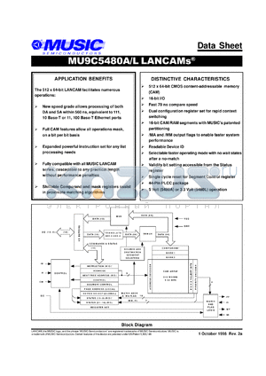 MU9C5480L-70DI datasheet - 70ns 3.3V 256 x 64bit LANCAM