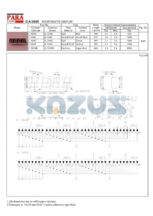 C-394G datasheet - Common cathode green four digit display