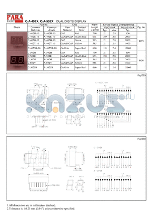 A-502Y datasheet - Common anode yellow dual digit display
