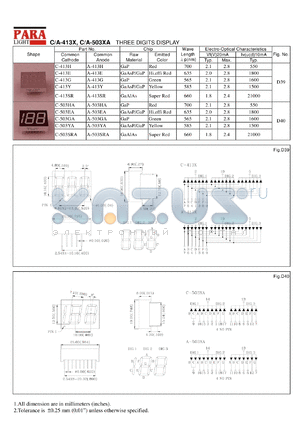 C-503YA datasheet - Common cathode yellow three digit display