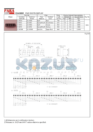 A-505G datasheet - Common anode green five digit display