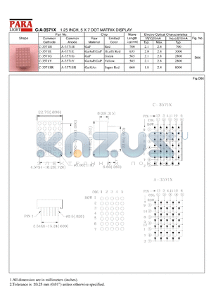 A-3571H datasheet - Common anode  red 1.25 inch, 5x7 dot matrix display