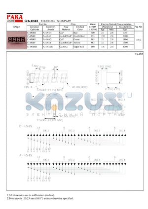 A-4N4H datasheet - Common anode red four digit display