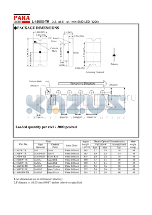 L-150VEW-TR datasheet - 3.2 x 1.6 x 1.1 mm SMD LED, super orange
