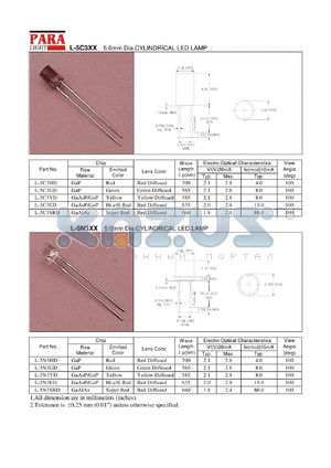 L-5N3ED datasheet - 5.0 mm dia cylindrical LED lamp,hi effi red