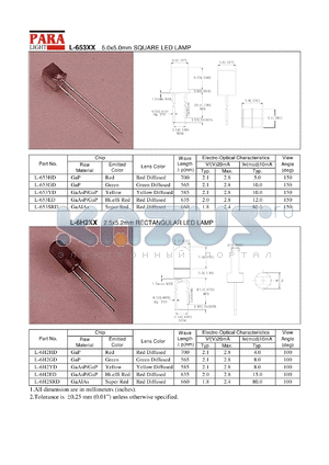 L-6H2ED datasheet - 5.0 x 5.0mm square LED lamp, hi.effi red