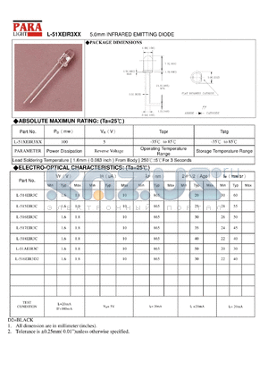 L-51AEIR3C datasheet - 5.0 mm infrared emitting diode