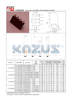 L-H343006B datasheet - 3.0 mm dia LED lamp, with H340A/B holder