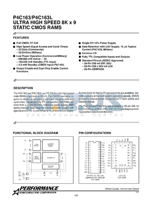 P4C163L-25CM datasheet - 25 ns,resettable static CMOS RAM, 8 K x 9 ultra high speed