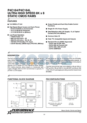 P4C164-12DMB datasheet - 12 ns,static CMOS RAM, 8 K x 8 ultra high speed