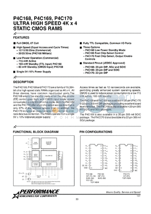 P4C169-12SC datasheet - 12 ns,static CMOS RAM, 4 K x 4 ultra high speed