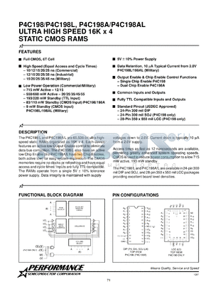P4C198AL-12PI datasheet - 12 ns,static CMOS RAM, 16 K x 4 ultra high speed