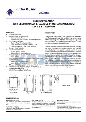 28C256ASC-1 datasheet - High speed CMOS. 256K electrically erasable programmable ROM. 32K x 8 bit EEPROM. Access time 120 ns.