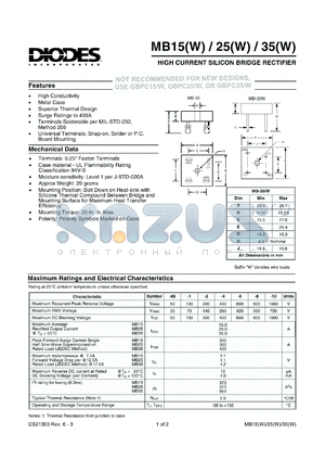 MB35-1 datasheet - 100V; 35.0A high current silicon bridge rectifier