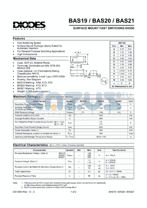 BAS21-7 datasheet - 250V; surface mount fast switching diode. For general purpose switching applications