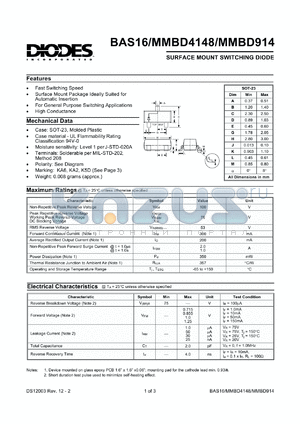 MMBD4148-7 datasheet - 100V; surface mount switching diode. For general purpose switching applications