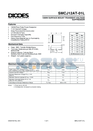 SMC12AT-01L datasheet - 11.6V; 1500W surface mount transient voltage suppressor