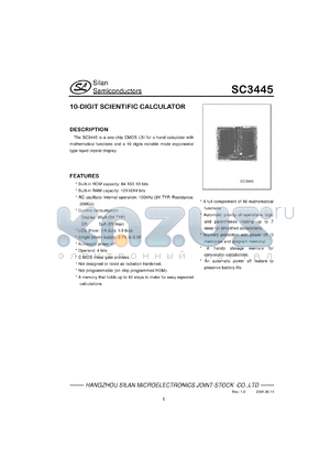 SC3445 datasheet - Scientific 10-digit LCD calculator