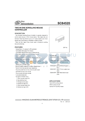 SC84520AP datasheet - 0.3-7.5V two in one scrolling mouse controller
