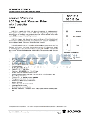 SSD1810AZ datasheet - 2.4-3.5V LCD segment / common driver with controler for liquid crystal dot-matrix graphic display system