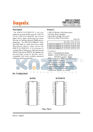 GM71C17800CJ-7 datasheet - CMOS DRAM 2,097,152 words x 8 bit, 5.0V, 70ns