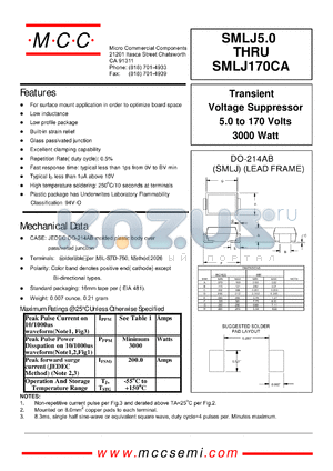 SMLJ100CA datasheet - Ppk=3000W, Vc=162V transient voltage suppressor