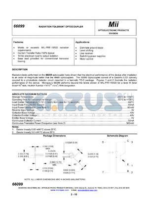 66099-003 datasheet - 6V; 40mA radiation tolerant optocoupler