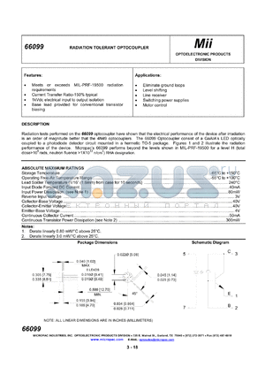 66099-101 datasheet - 6V; 40mA radiation tolerant optocoupler