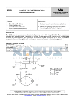 42050-288 datasheet - 28V DC; 10A; positive voltage regulator. For use in general purpose applications