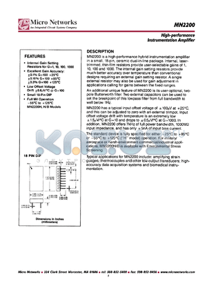 MN2200H datasheet - High-performance instrumentation amplifier