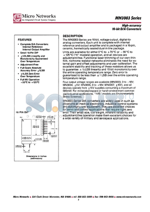 MN3004H/B datasheet - High-accuracy 10-bit D/A converter