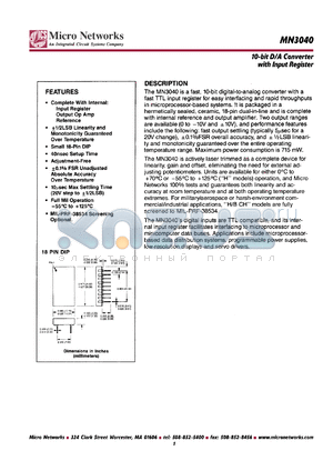 MN3040H/B datasheet - 10-bit D/A converter with input register