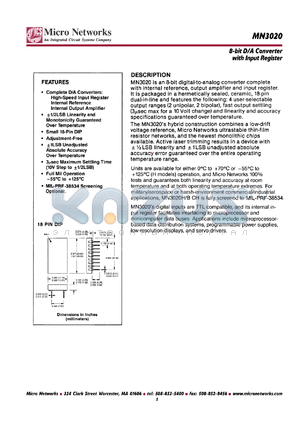 MN3020H/BCH datasheet - 8-bit D/A converter with input register