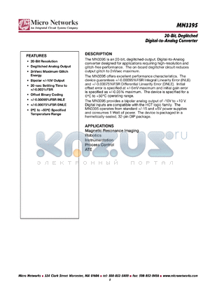 MN3395 datasheet - 20-bit deglitched digital-to-analog converter