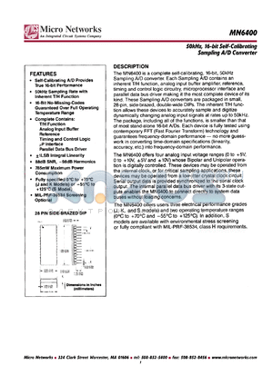 MN6400S datasheet - 16 bit self-calibrating sampling A/D converter