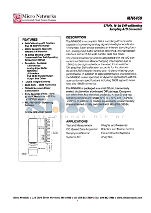 MN6450S datasheet - 16 bit self-calibrating sampling A/D converter