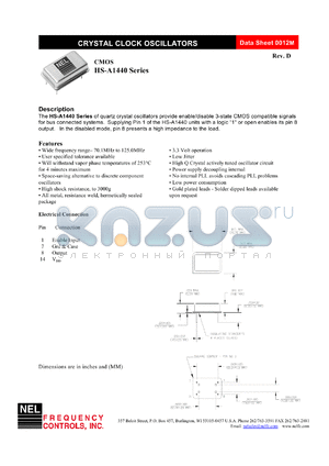 HSA144B datasheet - 3.3 V,+/-50 ppm,  CMOS crystal clock oscillator