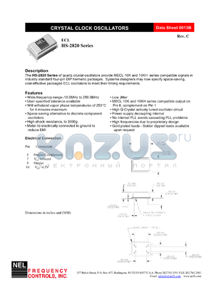 HSA2820 datasheet - 3.3 V,+/-100 ppm, ECL crystal clock oscillator