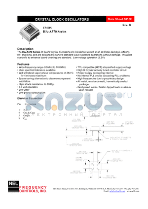 HA37A datasheet - 5 V,+/-20 ppm, CMOS crystal clock oscillator