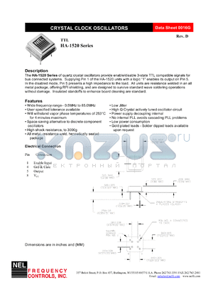 HA1521 datasheet - 5 V,+/-50 ppm, TTL crystal clock oscillator
