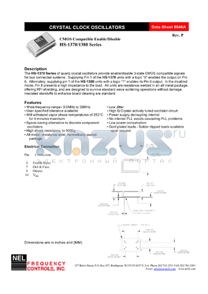 SM1371 datasheet - 5 V, +/-50 ppm, CMOS compatible enable/disable crystal clock oscillator