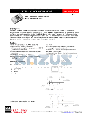 HSA120C datasheet - 3.3 V, +/-100 ppm, TTL compatible enable/disable crystal clock oscillator