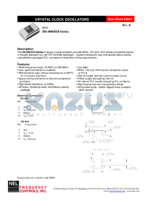 SMA809 datasheet - 3.3 V, customer specific, ECL crystal clock oscillator