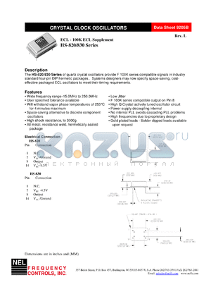 SMA830 datasheet - 3.3 V, +/-100 ppm, ECL crystal clock oscillator