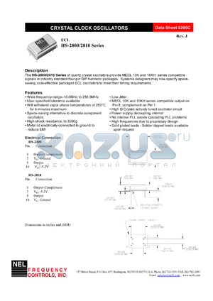 HS280B datasheet - 5 V, +/-50 ppm, ECL crystal clock oscillator