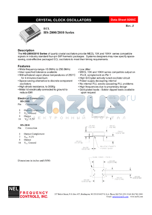 HS2811 datasheet - 5 V, +/-50 ppm, ECL crystal clock oscillator