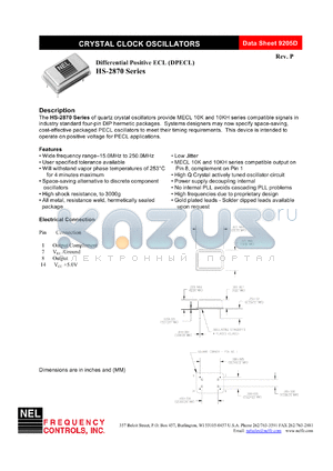SMA2870 datasheet - 3.3 V, +/-100 ppm, differential positive ECL crystal clock oscillator