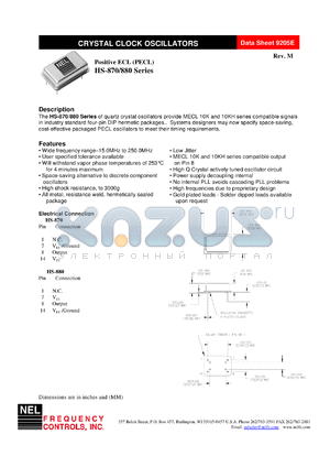 SMA870 datasheet - 3.3 V, +/-100 ppm, positive ECL crystal clock oscillator
